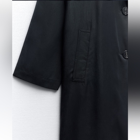 Zara NWT Navy Flowy Trench Coat size L - Picture 9 of 11